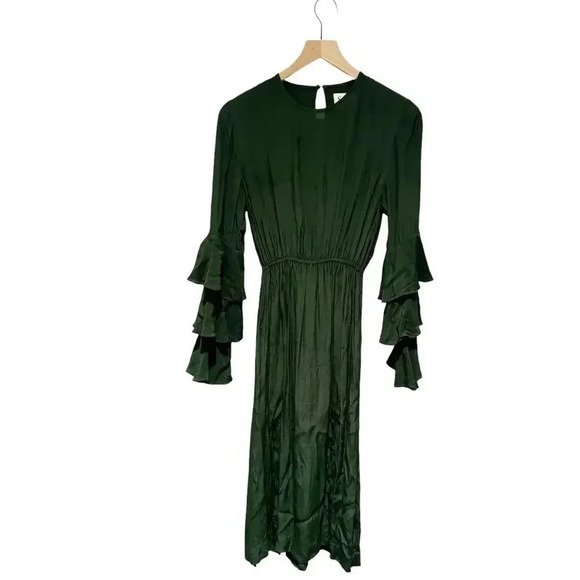 Revolve S/W/F Ruffled Bell Sleeve Holiday Green Peasant Boho CottageCore Dress S - Picture 1 of 7